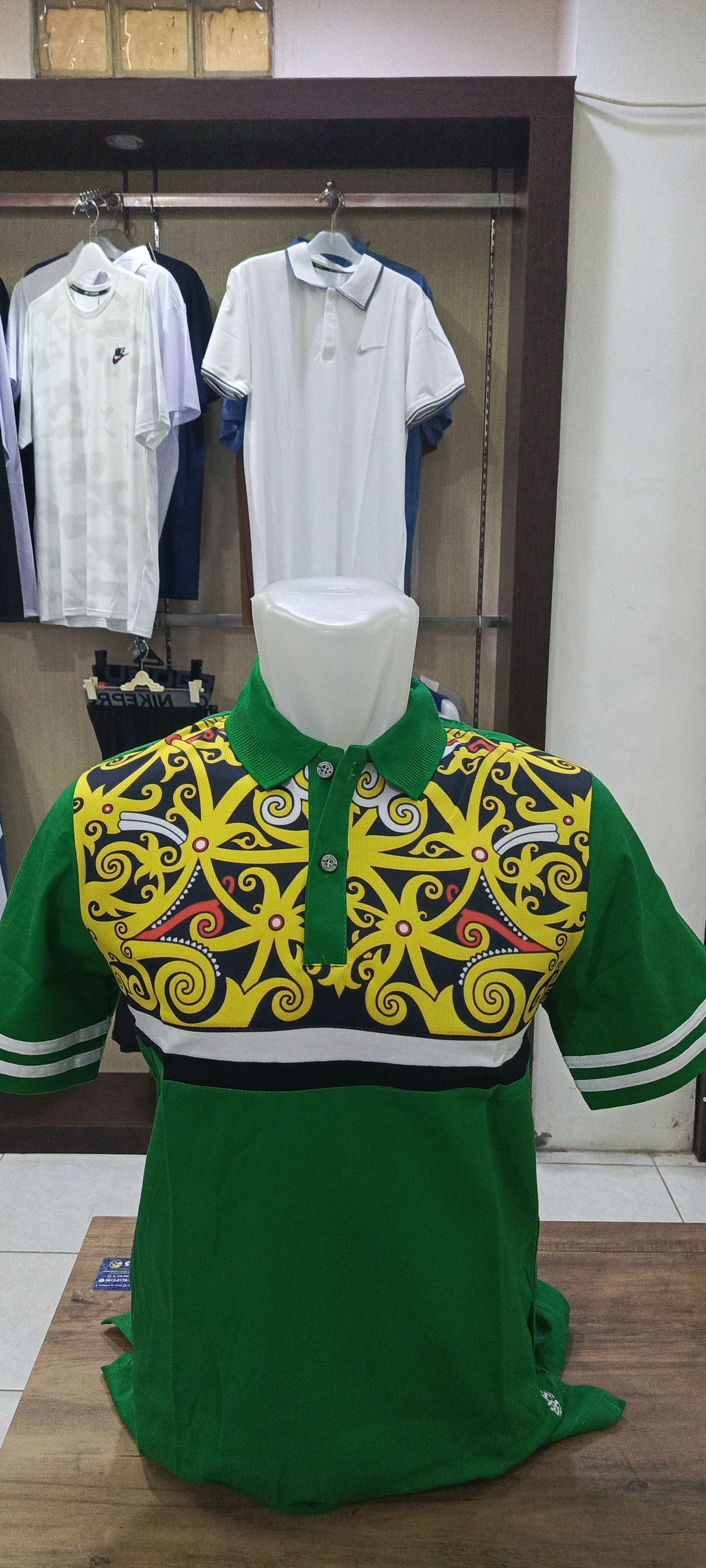 Polo Dayak Kahayan Print Mars AR T. Green/Yellow/White/Black (Pendek)