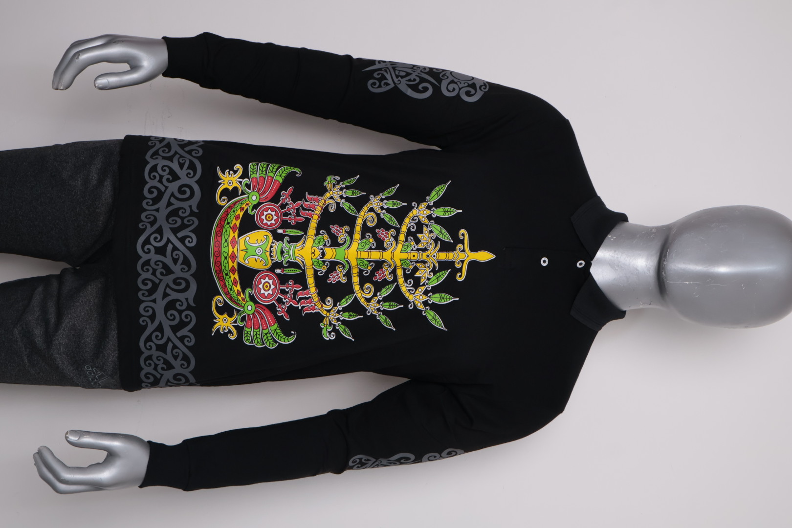 Polo Dayak Batang Garing 1 Abdul Combed 24s Hitam (Panjang)