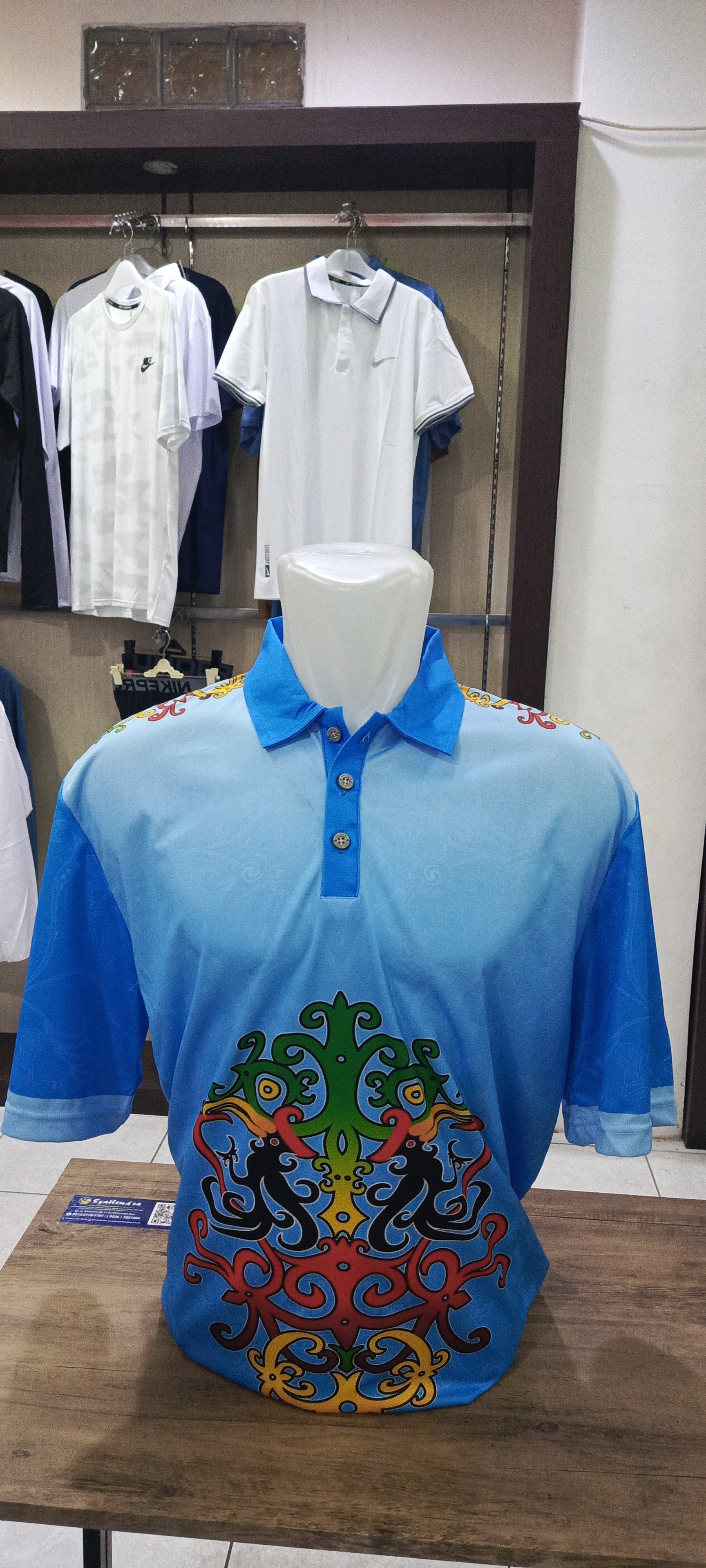 Polo Jersey Dayak Naga Print Mars FR Cyan (Pendek)