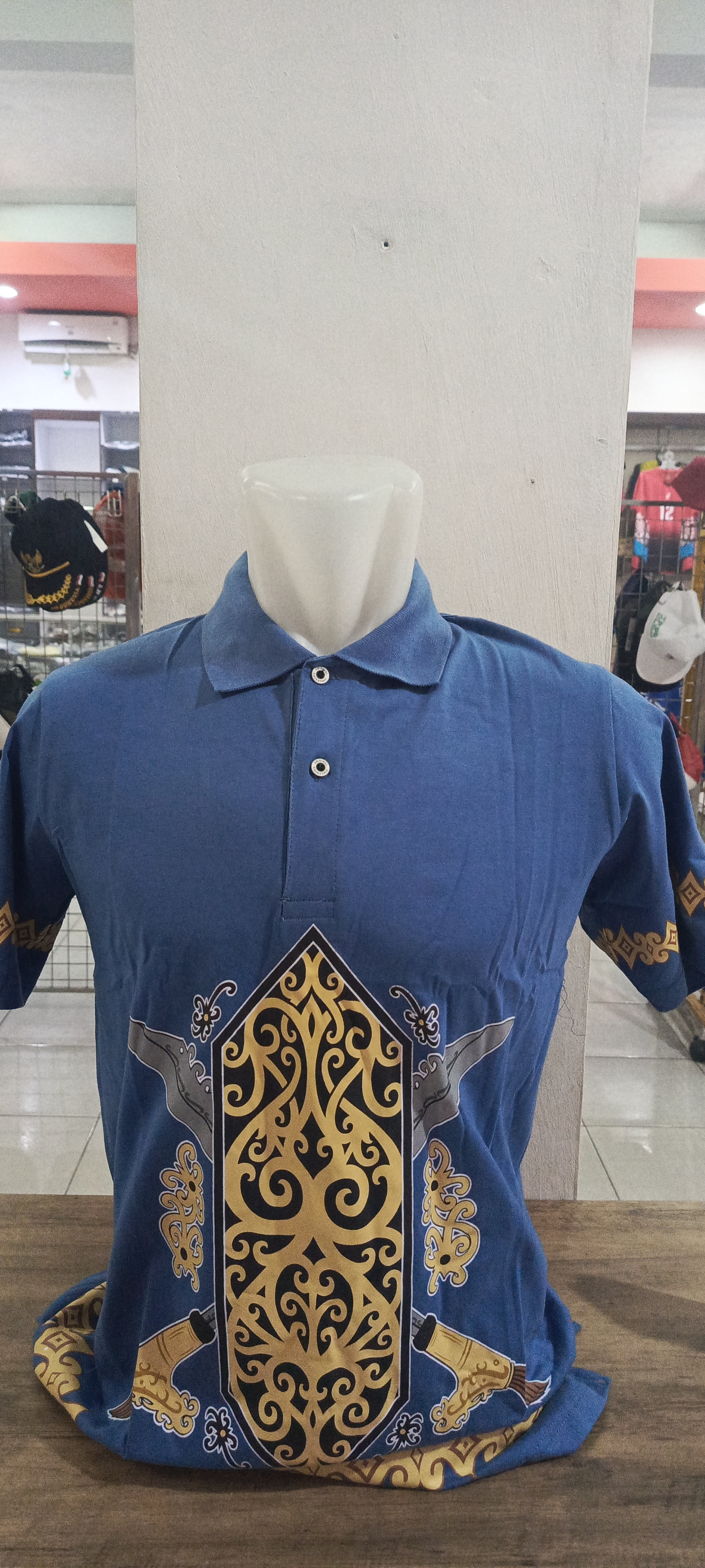 Polo Dayak Mandau Talawang Ellanor Combed 24s Steel Blue (Pendek)